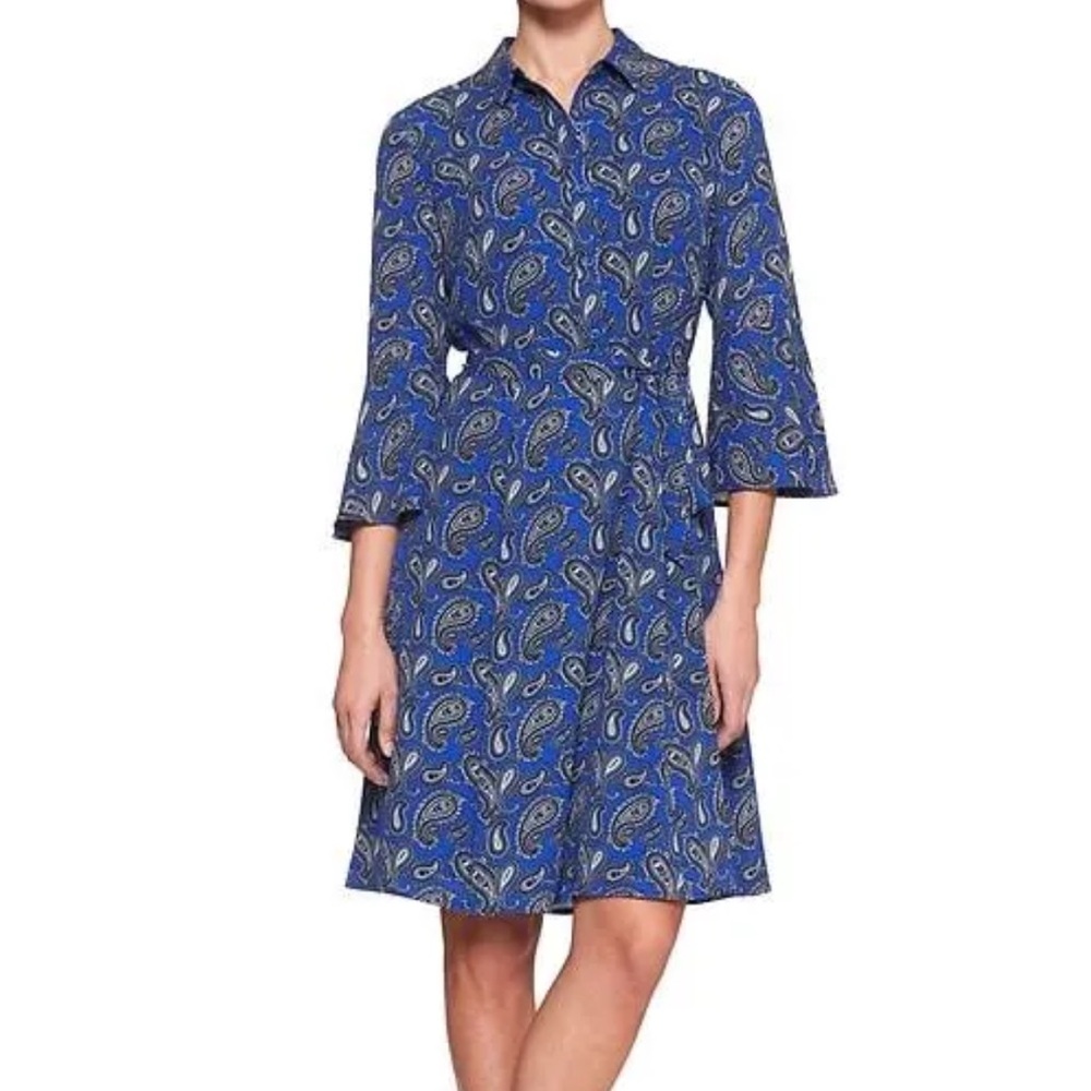 Banana Republic Blue Paisley Long Sleeve Dress